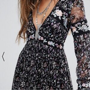 Free people Floral Lace Black Dress